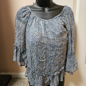 Lucky Brand Geometric Blue Blouse